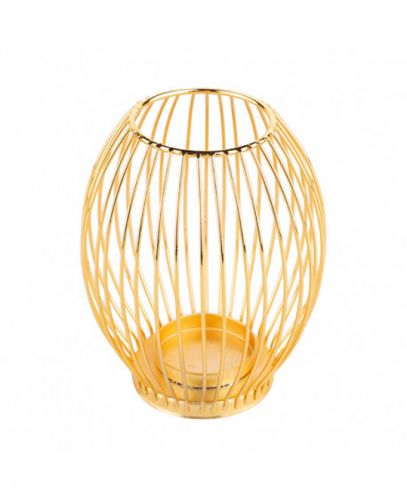 Świecznik metalowy szprosowy złoty 8,5 x 8,5 x 15,5 cm
