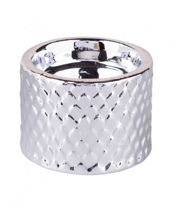 Świecznik ozdobny porcelanowy na tealighty / podgrzewacze srebrny 4,5 cm