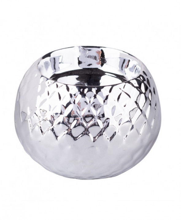 Świecznik ozdobny porcelanowy na tealighty / podgrzewacze srebrny 6 cm