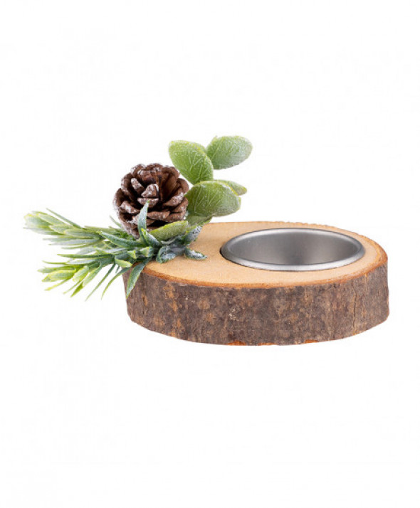 Świecznik świąteczny ozdobny dekoracyjny na tealight  na drewnianej podstawie