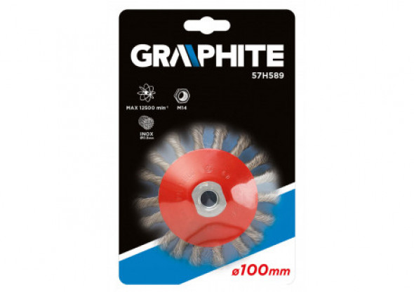 Szczotka druciana tarczowa odgięta 100 mm x M14, INOX