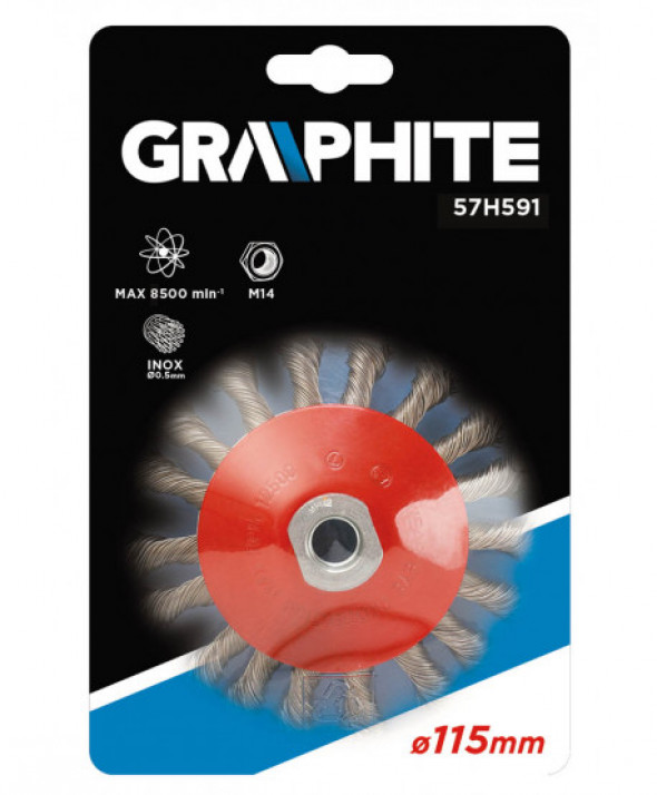 Szczotka druciana tarczowa odgięta 115 mm x M14, INOX