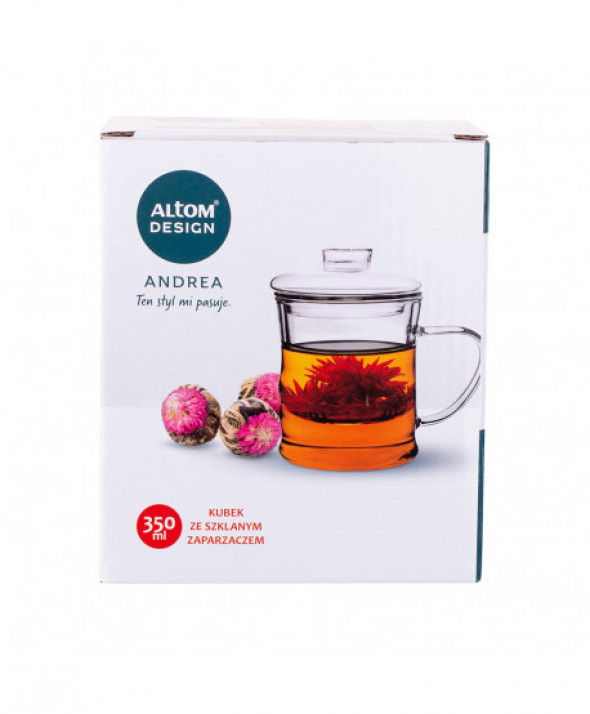 Szklanka / kubek termiczny ze szklanym zaparzaczem do napojów Andrea 350 ml