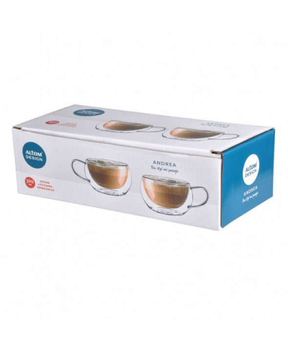 Szklanki / kubki szklane termiczne z podwójną ścianką i dnem Andrea, 300 ml (komplet 2 szklanek)