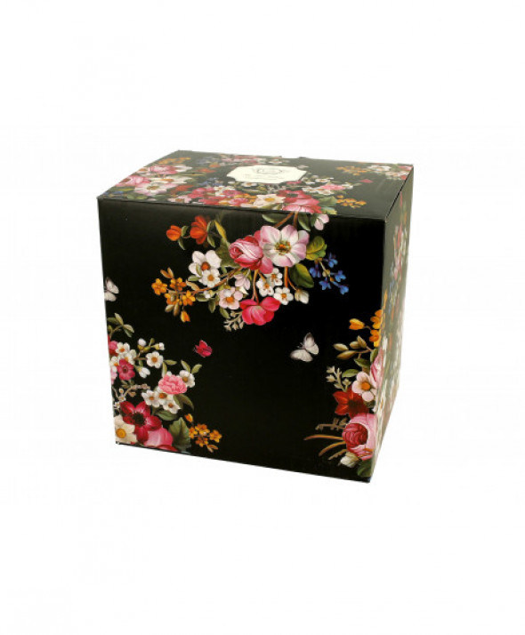 Szklany dzbanek 1000 ml z podgrzewaczem VINTAGE FLOWERS BLACK