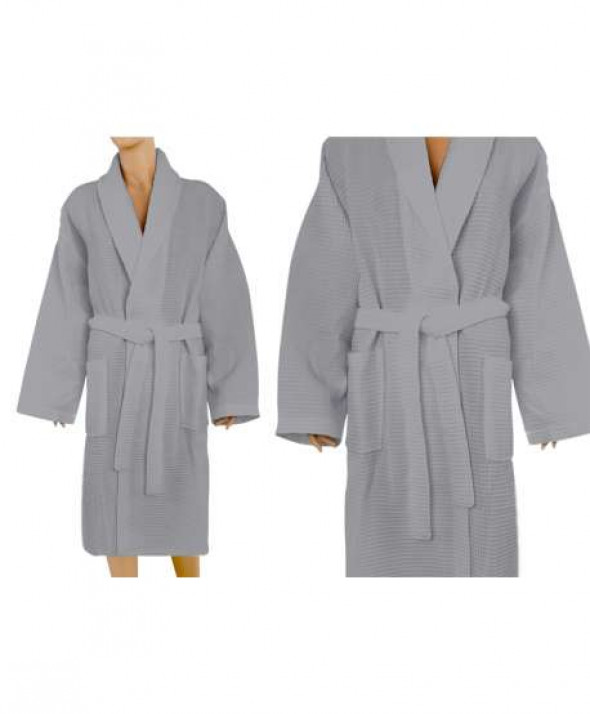 Szlafrok Bawełniany Greno Gofrowany Popielaty XXL