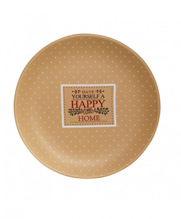 Talerz deserowy porcelana Happy Home 19 cm, beżowy w kropki