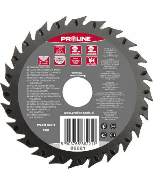 Tarcza płaska piła z tarnikiem grube zęby 115mm proline