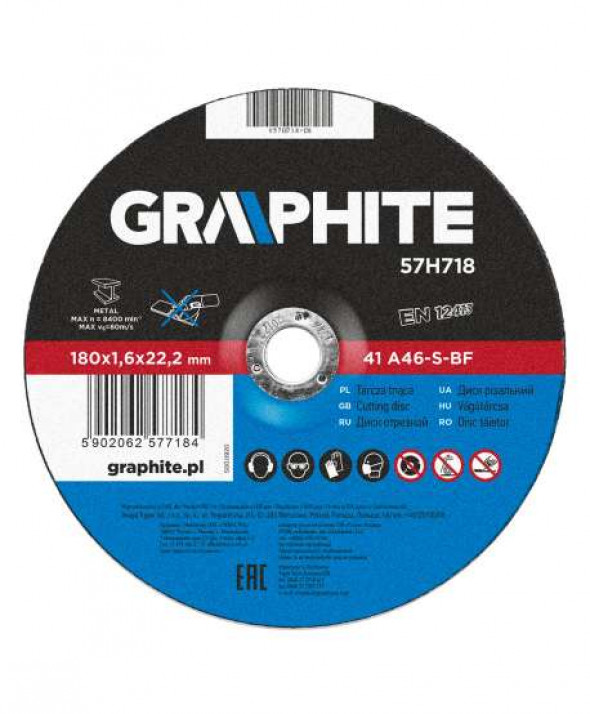 Tarcza tnąca do metalu 180 x 1.6 x 22.2 mm, 41 A46-S-BF