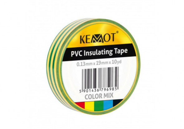 Taśma izolacyjna Kemot 0,13x19x10Y klejąca żółto-zielona
