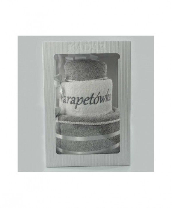 Tort z ręczników na prezent - szary i biały, Parapetówka