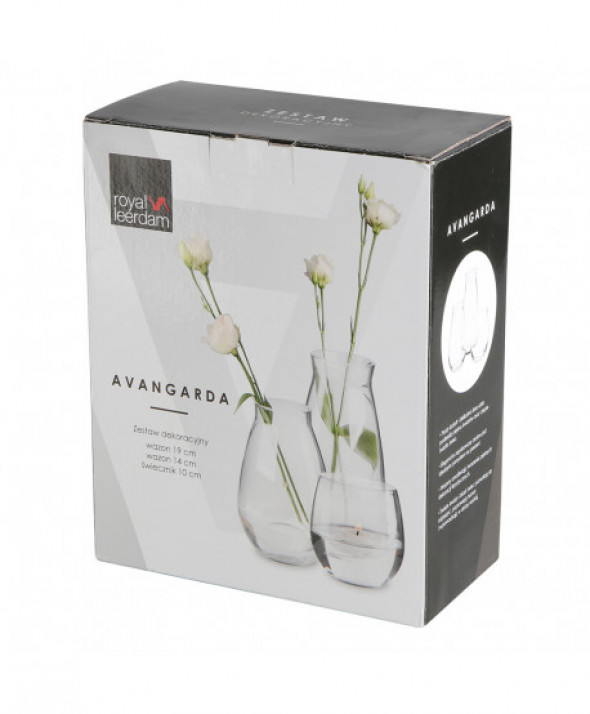 Wazony szklane / świecznik szklany Avangarda / zestaw dekoracyjny 3 elementy