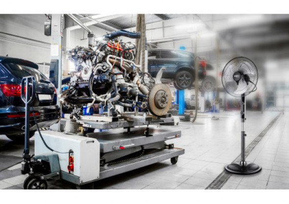 Wentylator podłogowy warsztatowy 80W, średnica 40 cm, 3 prędkości, oscylacja, pilot sterowania