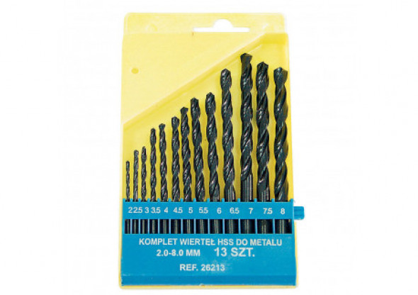 Wiertła do metalu kpl.13 szt. (1,5-6,5mm) pudełko plastikowe