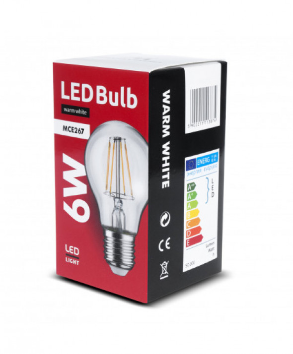 Żarówka filamentowa LED E27, 6W  230V  Maclean Energy MCE267 WW ciepła biała 3000K 600lm retro edison ozdobna A60