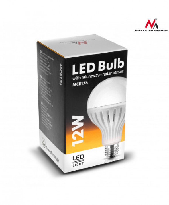 Żarówka LED E27 12W 230V Maclean Energy MCE176 CW zimna biała mikrofalowy czujnik ruchu i zmierzchu