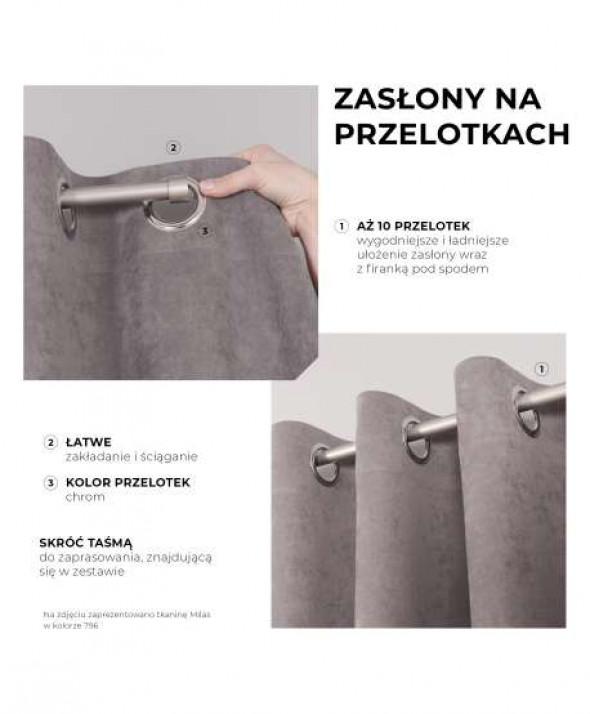 Zasłona gotowa velvetowa na przelotkach 140x270cm, kolor różowy MORENA