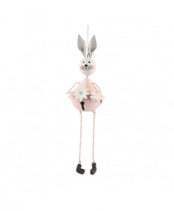ZAWIESZKA METALOWA ZAJAC Z KWIATKIEM 6X20 CM