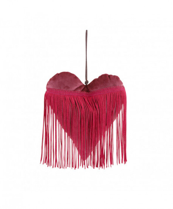 ZAWIESZKA SERCE WELUROWE Z FRĘDZLAMI 15X13 CM CZERWONE