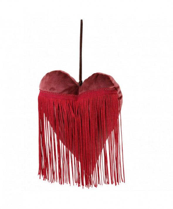ZAWIESZKA SERCE WELUROWE Z FRĘDZLAMI 20X18 CM CZERWONE N/N BZ