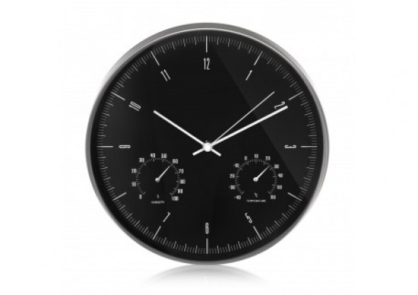 Zegar ścienny srebrny 12'' 30cm z termometrem i higrometrem  CE60 S