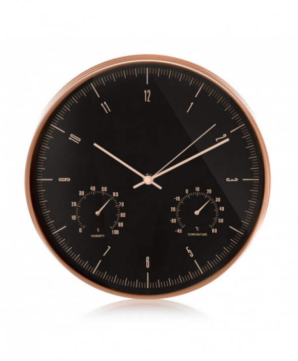 Zegar ścienny złoty 12'' 30cm z termometrem i higrometrem  CE70 G