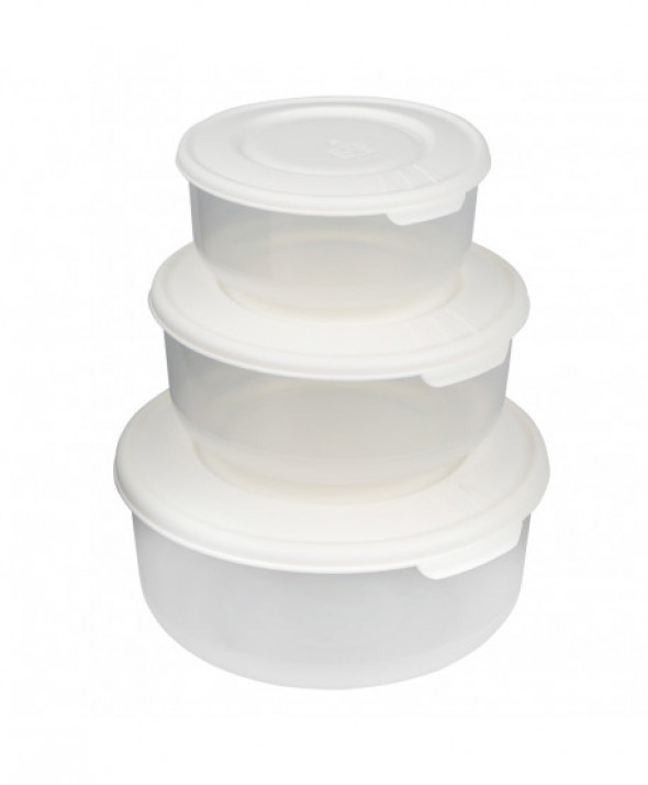 Zestaw 3 pojemników białych śniadaniówka Tontarelli Family Food okrągła