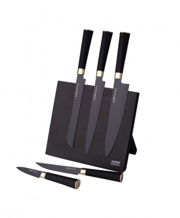Zestaw 5 noży kuchenne z listwą magnetyczną czarne