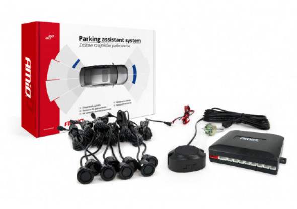 Zestaw czujników parkowania cofania buzzer 8 sensorów czarne "gold" 18mm