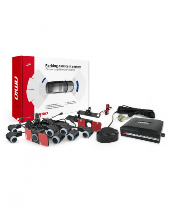 Zestaw czujników parkowania cofania buzzer 8 sensorów czarne wewnętrzne 16,5mm