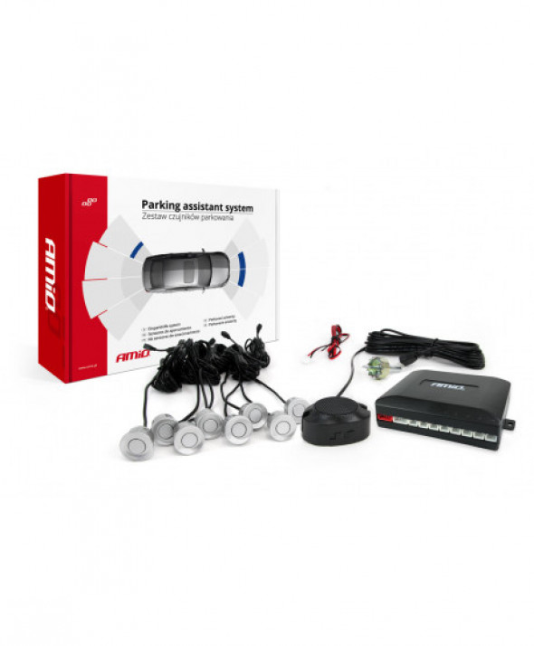 Zestaw czujników parkowania cofania buzzer 8 sensorów srebrnych