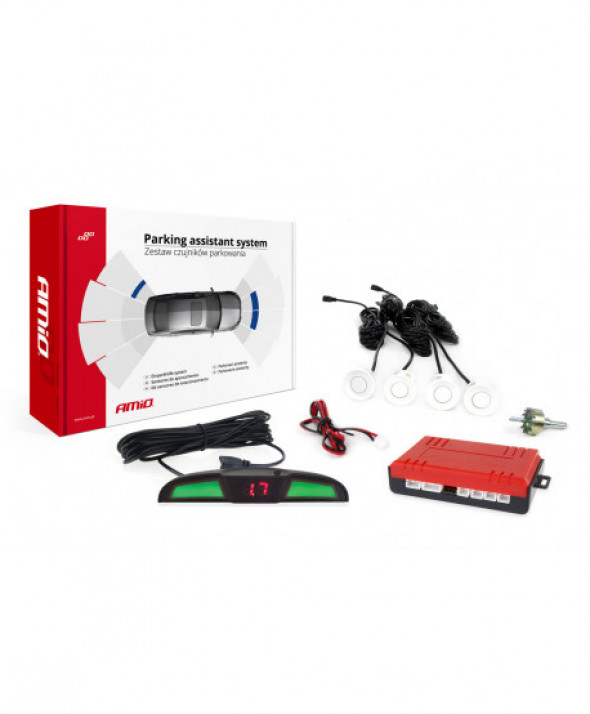 Zestaw czujników parkowania cofania led cob 4 sensory białe