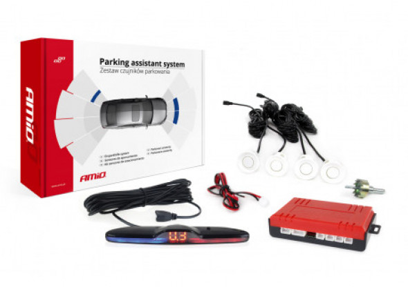 Zestaw czujników parkowania cofania max led 4 sensory białe