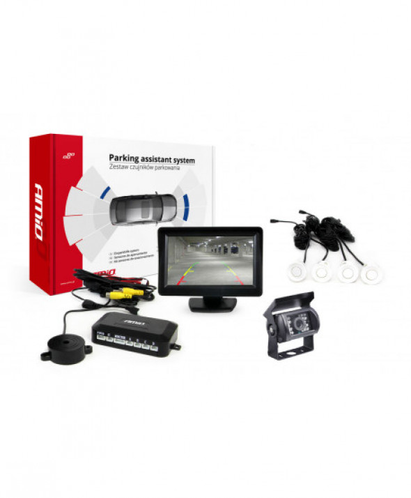 Zestaw czujników parkowania tft01 4,3" z kamerą hd-501-ir 4 sensory białe