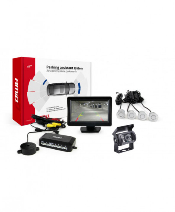 Zestaw czujników parkowania tft01 4,3" z kamerą hd-501-ir 4 sensory srebrne