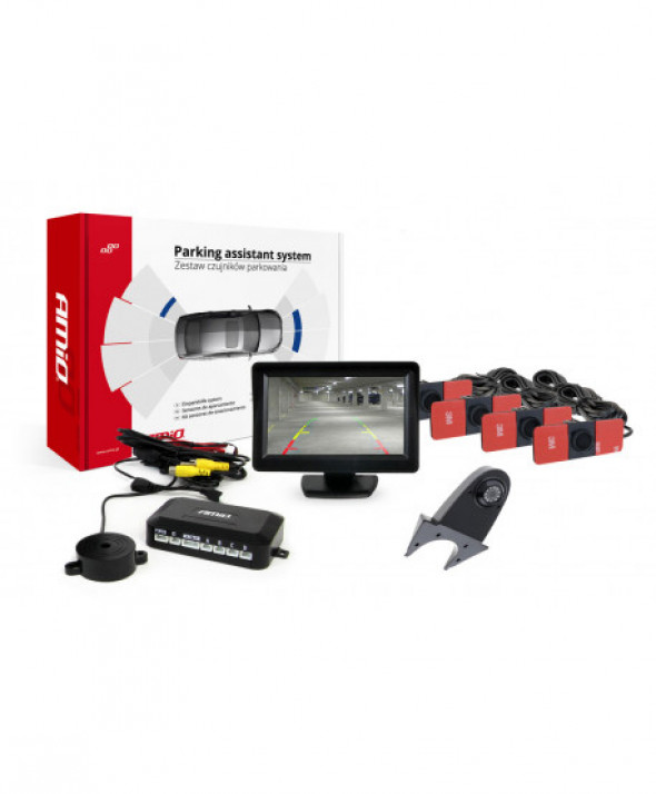 Zestaw czujników parkowania tft01 4,3" z kamerą hd-502-ir 4 sensory czarne wewnętrzne