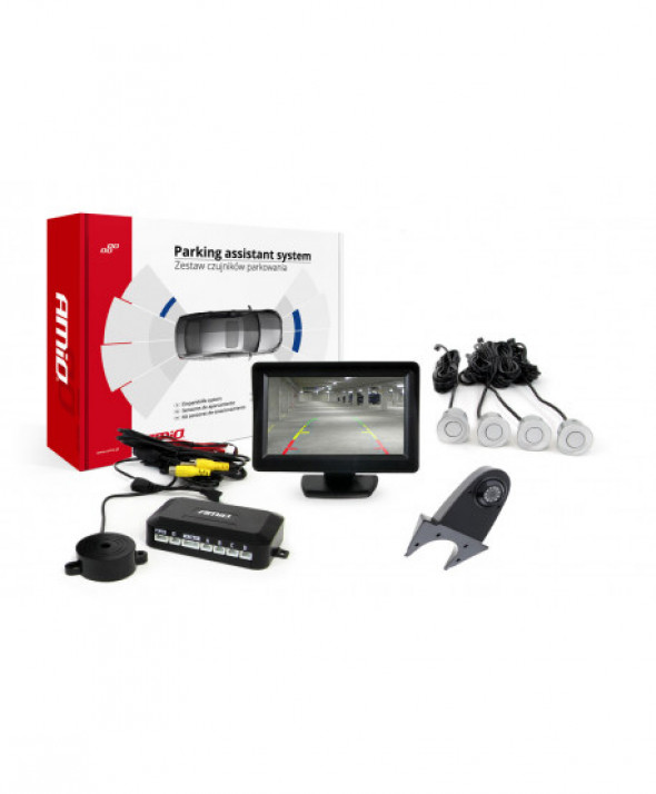 Zestaw czujników parkowania tft01 4,3" z kamerą hd-502-ir 4 sensory srebrne