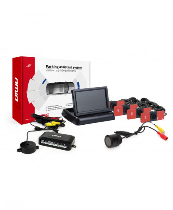 Zestaw czujników parkowania tft02 4,3" z kamerą hd-301-ir 4 sensory czarne wewnętrzne