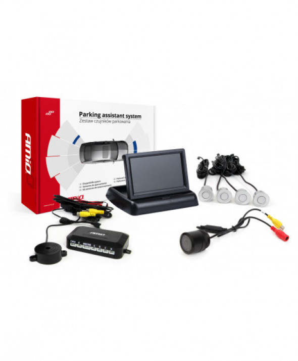 Zestaw czujników parkowania tft02 4,3" z kamerą hd-301-ir 4 sensory srebrne
