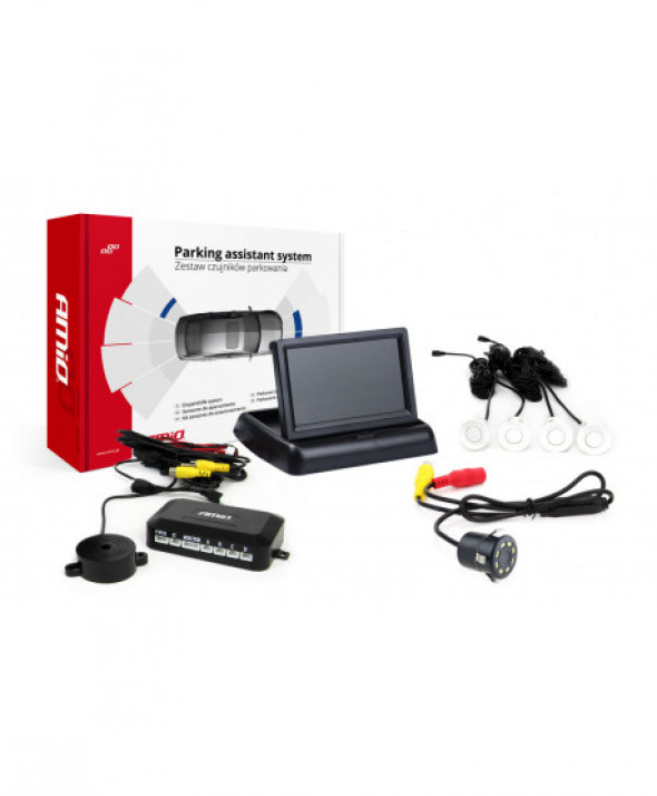 Zestaw czujników parkowania tft02 4,3" z kamerą hd-308-led 4 sensory białe