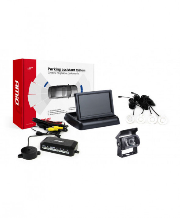 Zestaw czujników parkowania tft02 4,3" z kamerą hd-501-ir 4 sensory białe