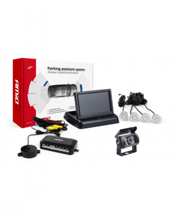 Zestaw czujników parkowania tft02 4,3" z kamerą hd-501-ir 4 sensory srebrne