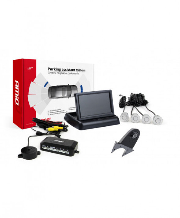 Zestaw czujników parkowania tft02 4,3" z kamerą hd-502-ir 4 sensory srebrne