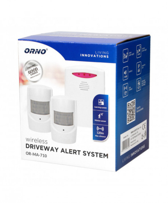 Zestaw czujników ruchu z sygnalizacją bezprzewodową, IP44,120m, learning system, bateryjny