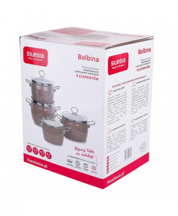 Zestaw garnków emaliowanych Silesia Rybnik "Balbina" Kremowy (8 elementów)