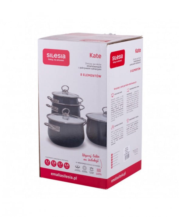 Zestaw garnków emaliowanych Silesia Rybnik "Kate" szary