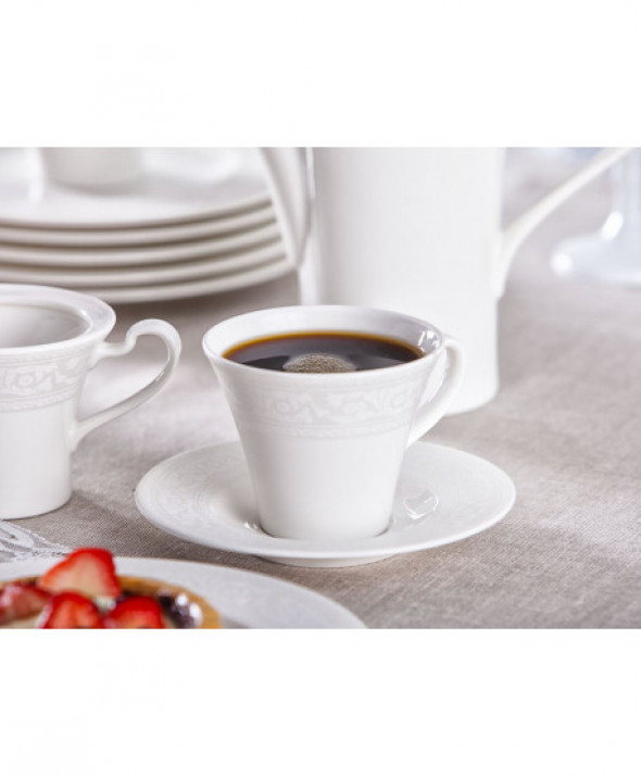 Zestaw kawowy dla 12 osób porcelana ecru Karolina Lorel, dekoracja "Roma"