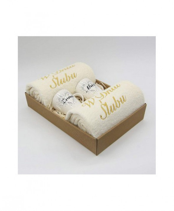 Zestaw ręczników z kubkiem - ecru, W Dniu Ślubu