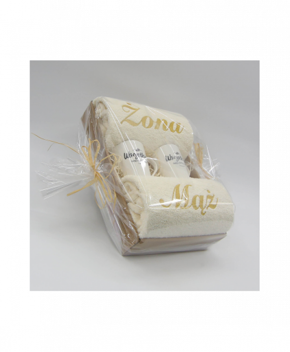 Zestaw ręczników z kubkiem - popielaty