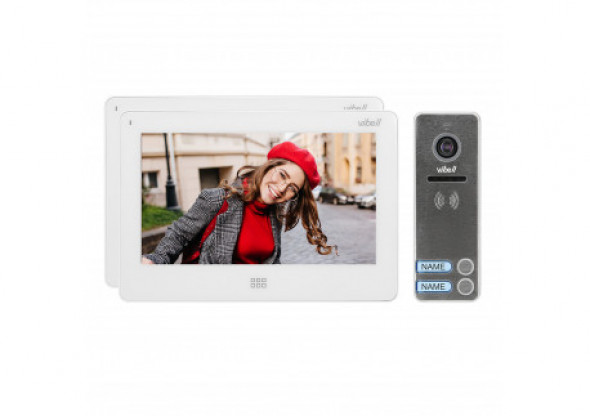 Zestaw wideodomofonowy 2-rodzinny, bezsłuchawkowy kolor, LCD 7", dotykowy, menu OSD, pamięć, gniazdo na kartę SD, DVR, sterowani